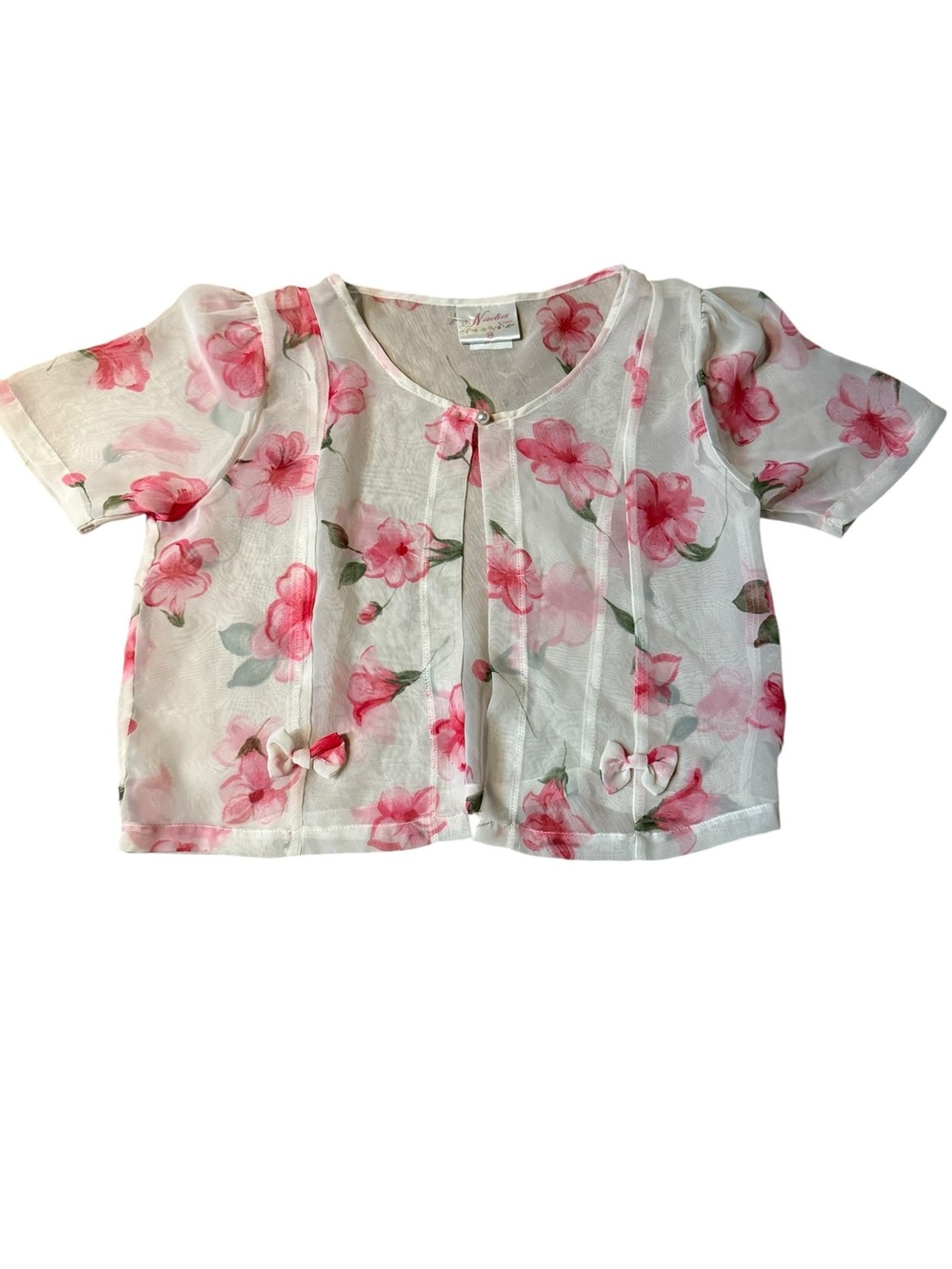 Vintage, sheer, crop button top lace, xsmall
